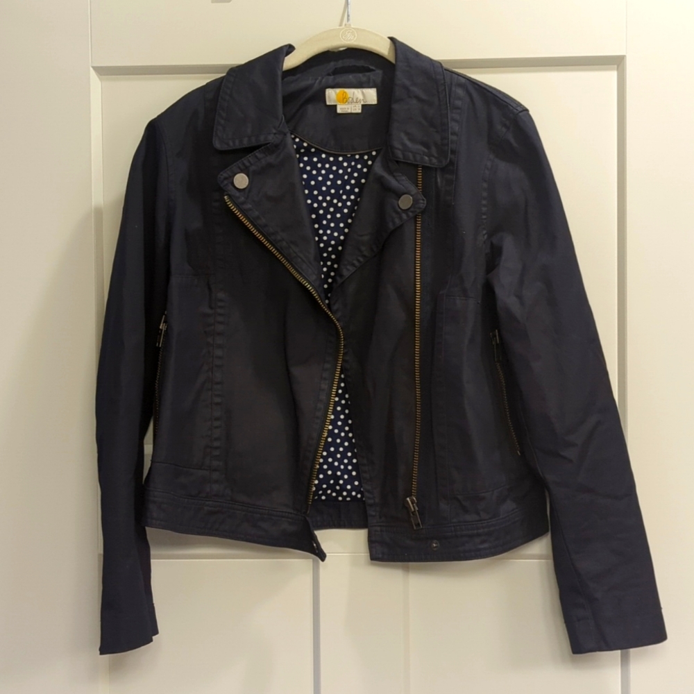 Boden Waxed Moto Jacket, Navy, Size 8